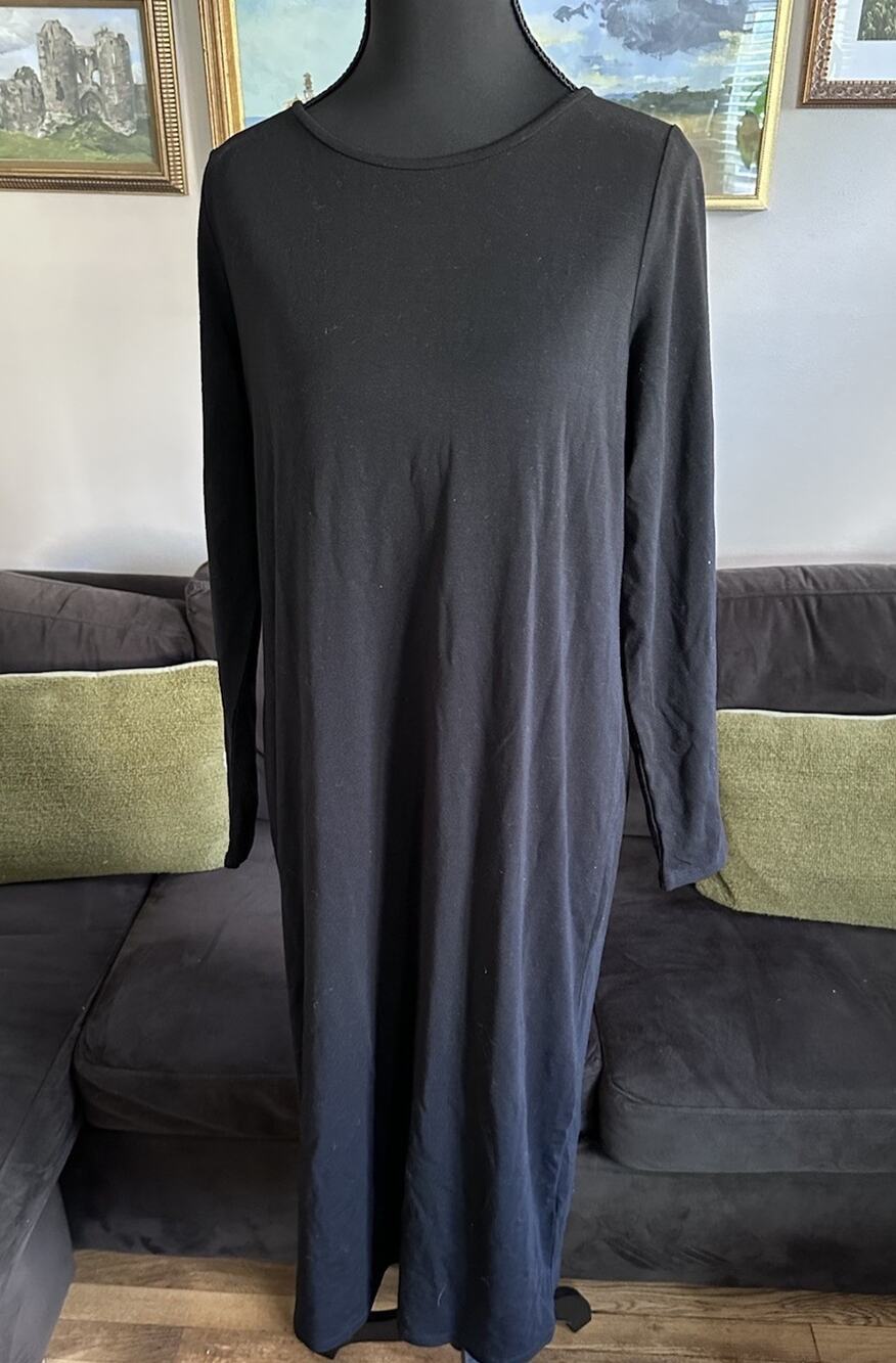 Eileen Fisher Women 3/4 Sleeves Dress Black Minimalist Capsule PM Lyocell